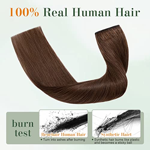 Image of Benehair One Piece Clip in Hair Extensions Human Hair Medium Brown Hair Extensions Clip in Human Hair 20inch 3 /4 Full Head Straight Remy Human Hair 5 Clips