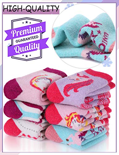 Image of ProEtrade Wool Socks for Kids Toddlers Boys Girls Thick Warm Winter Hiking Heavy Thermal Cozy Crew Boot Gift Socks 6 Pack