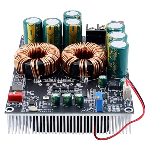 Wesafrae Módulo de Fuente de Alimentación con Convertidor y Amplificador de Audio de 10-30 V CC A 50 V, 1200 W, con Inductores Dobles y Pantalla LCD.