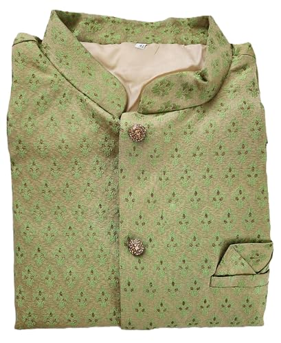 Estationeryhouse Herren Indianer Pakistanische Seide Weste Modi Jacke Nehru Stil Fancy Koti Ethno Outfit Brokatmaterial, Mehndi Green, 46
