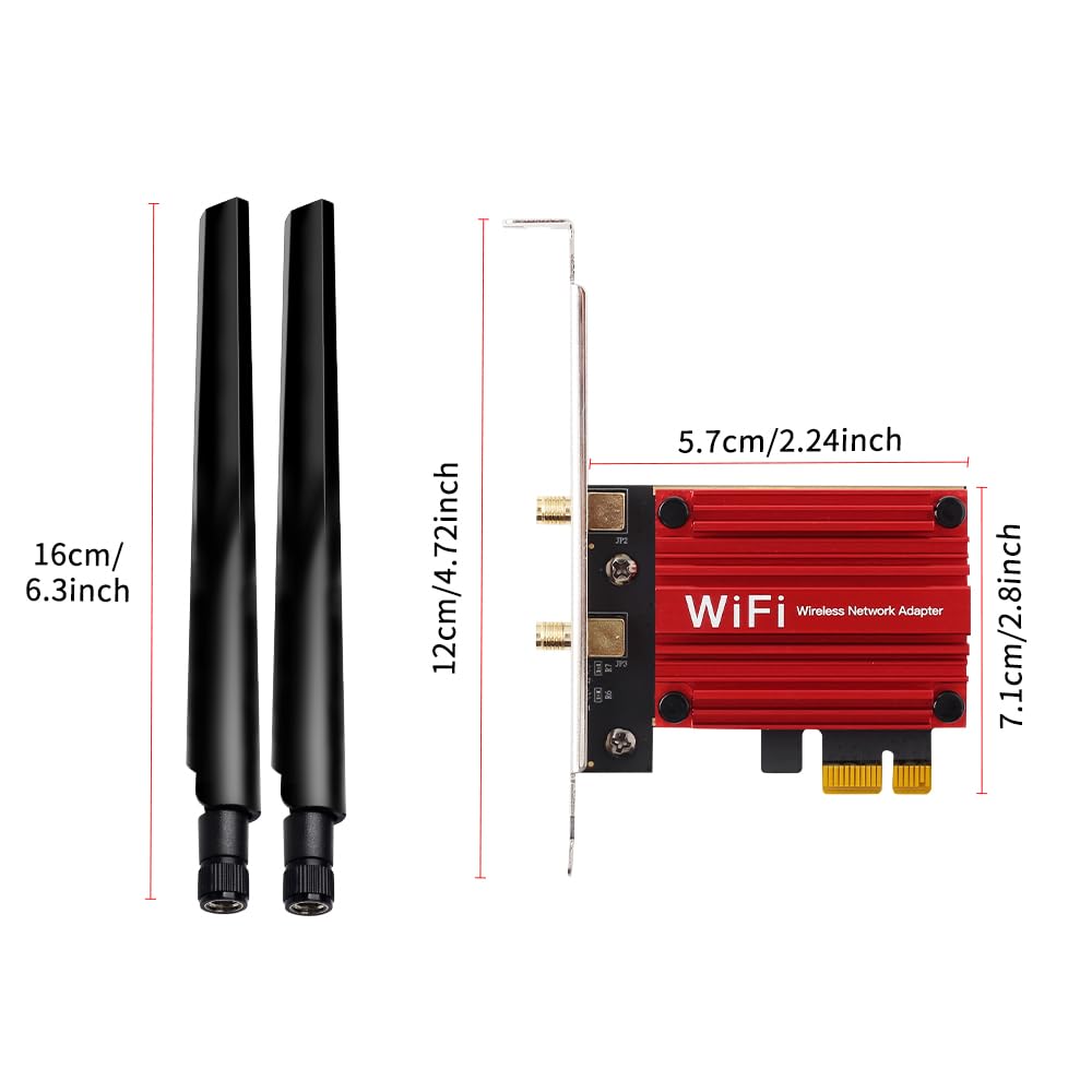 Carte PCIe WiFi 6 avec Bluetooth 5.2 pour bureau, AX1800 Dual Band 2.4G/5G, antenne à gain élevé 6 dBi, faible latence pour les jeux et le streaming, Windows 10/11