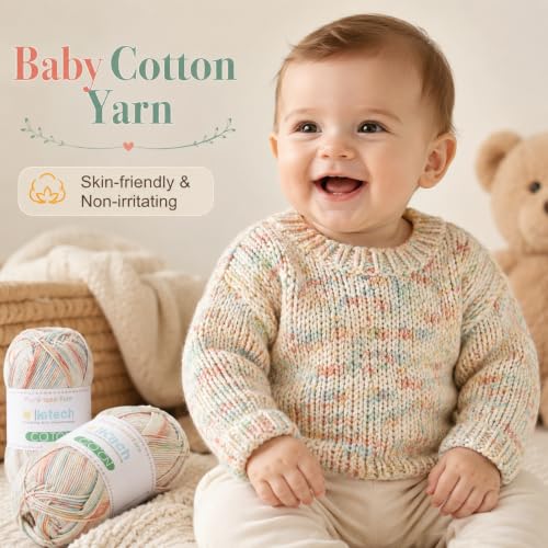 Image of Katech 1OO% Variegated Cotton Yarn for Crocheting-2 Sport Weight Baby Yarn for Knitting-6 Pcs of 50g(1.76oz) /160m(175yd), Fine Soft Multicolor Yarns for Baby Blankets, Afghans, Shawls, Dress, Hats (A)