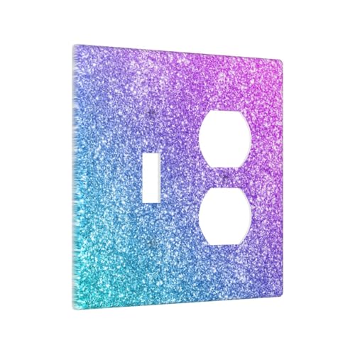 Decorative Outlet Covers Gillter Purple Pink Blue Gradient Sparkle 2 Gang Outlet Cover Wall Plate Single Toggle Duplex Light Switch Cover Plate Switch Plate Covers for Bedroom Home Decor