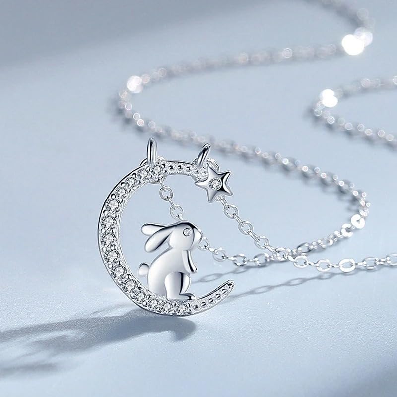 Collier pendentif lapin et lune en argent, un cadeau d'amour unique