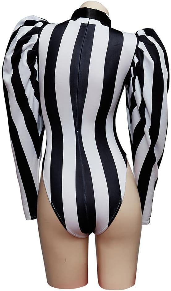 VEECOOCOS Women's Sexy Black White Striped Bodysuit