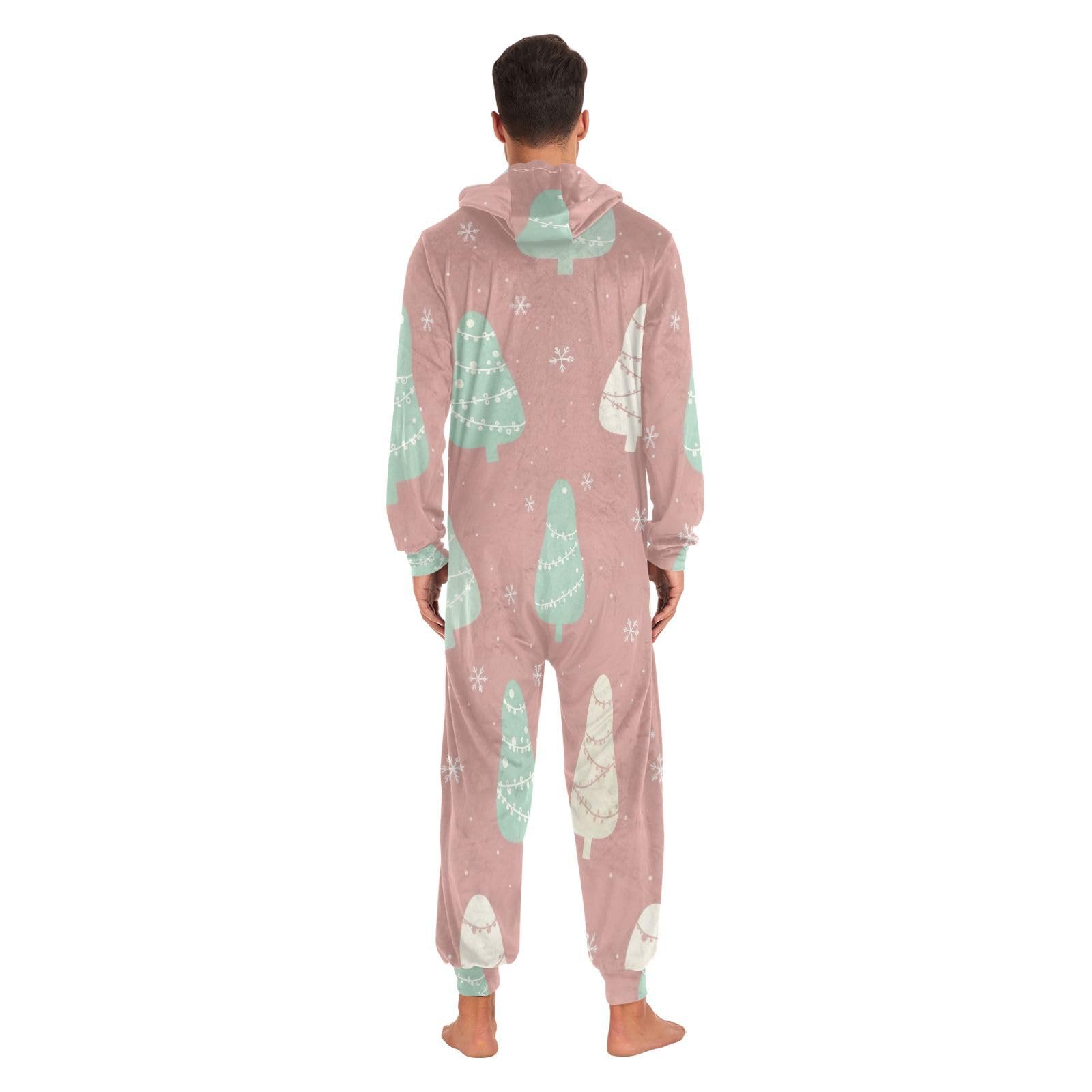 Carino alberi di Natale crema costume tuta intera donna adulto pigiama con cappuccio in peluche