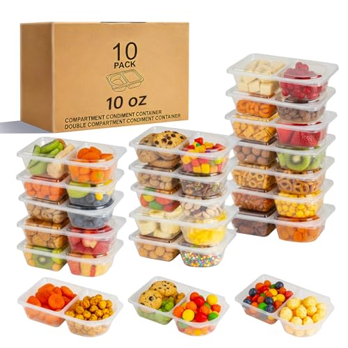 Pawbena Reusable Snack Containers with Lids, Snack Containers, 10 Snack Packs Containers, meal prep containers Double Compartment, Container Portion Control for On the Go Travel Essentials