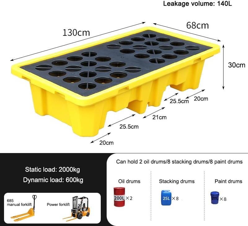 Pallets Anti-Leakage Platform,Oil Drum Spill Platform,Industrial Stackable Paint Bucket Sump with Drain and Forklift Pockets,Detachable Containment Shipping Tray,5pcs,130x68x30cm