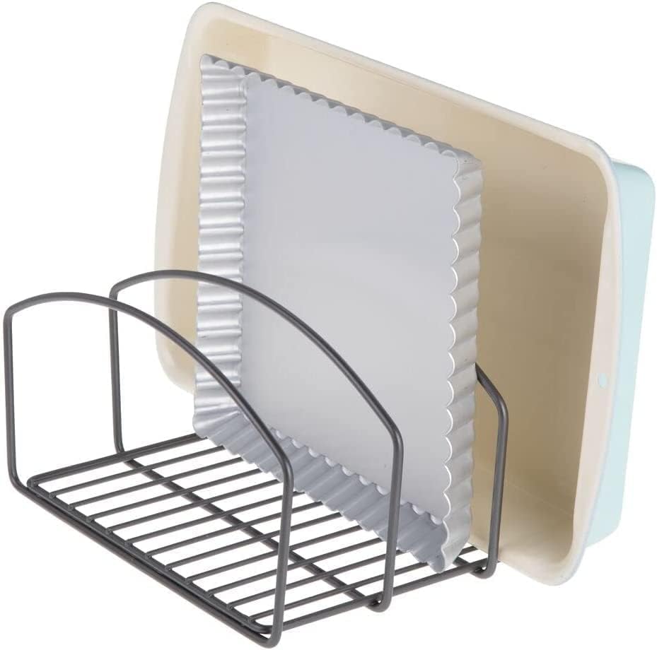 Image of Iron Pan & Pot Lid Organizer Rack - Black 3-Slot Cookware Holder for Cabinets & Pantry, Chopping Board Stand & Space-Saving Kitchen Organizer (9.5 x 8 x 7.25 in)