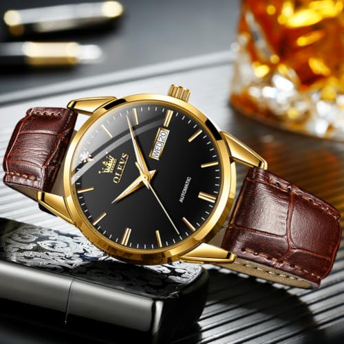 Image of OLEVS Mens Leather Watch Dress Casual Quartz Brown Wrist Watch Date