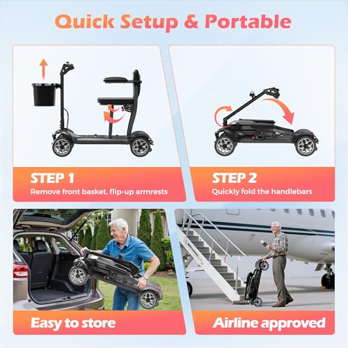 Image of Lightweight Mobility Scooter for Adults & Seniors - Cruise & Airport Approved, 43lb Foldable Portable Motorized Scooters with Removable Lithium Battery for 12.4 Miles Travel, 300lb Capacity, Black