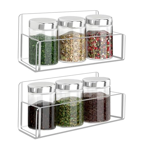 Acrylic Spice Rack Wall Mount-6 Inch, Clear Spice Shelf Storage Holder, 2 Pack Hanging Seasoning Rack Organizer for Cabinet Door, Cupboard or Wall Kitchen (Adhesive or Screw)