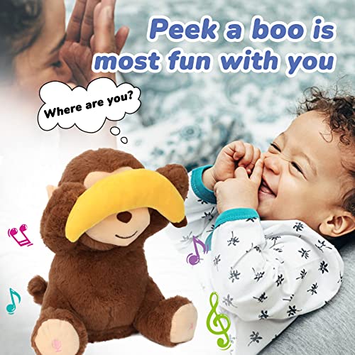 Hopearl Peek A Boo Monkey with Banana Interactive Repeats What You Say Plush Toy Musical Singing Talking Stuffed Animal Adorable Electric Animate Birthday Festival, Brown, 11'' by Hopearl - Image 6