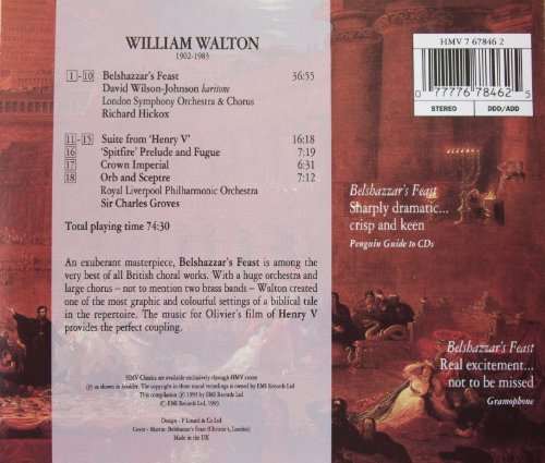 Belshazzar's Feast CD album import britannique avec la suite Henry V