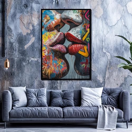 Tableau sur toile Baiser graffiti 30x40cm pour décoration murale salon