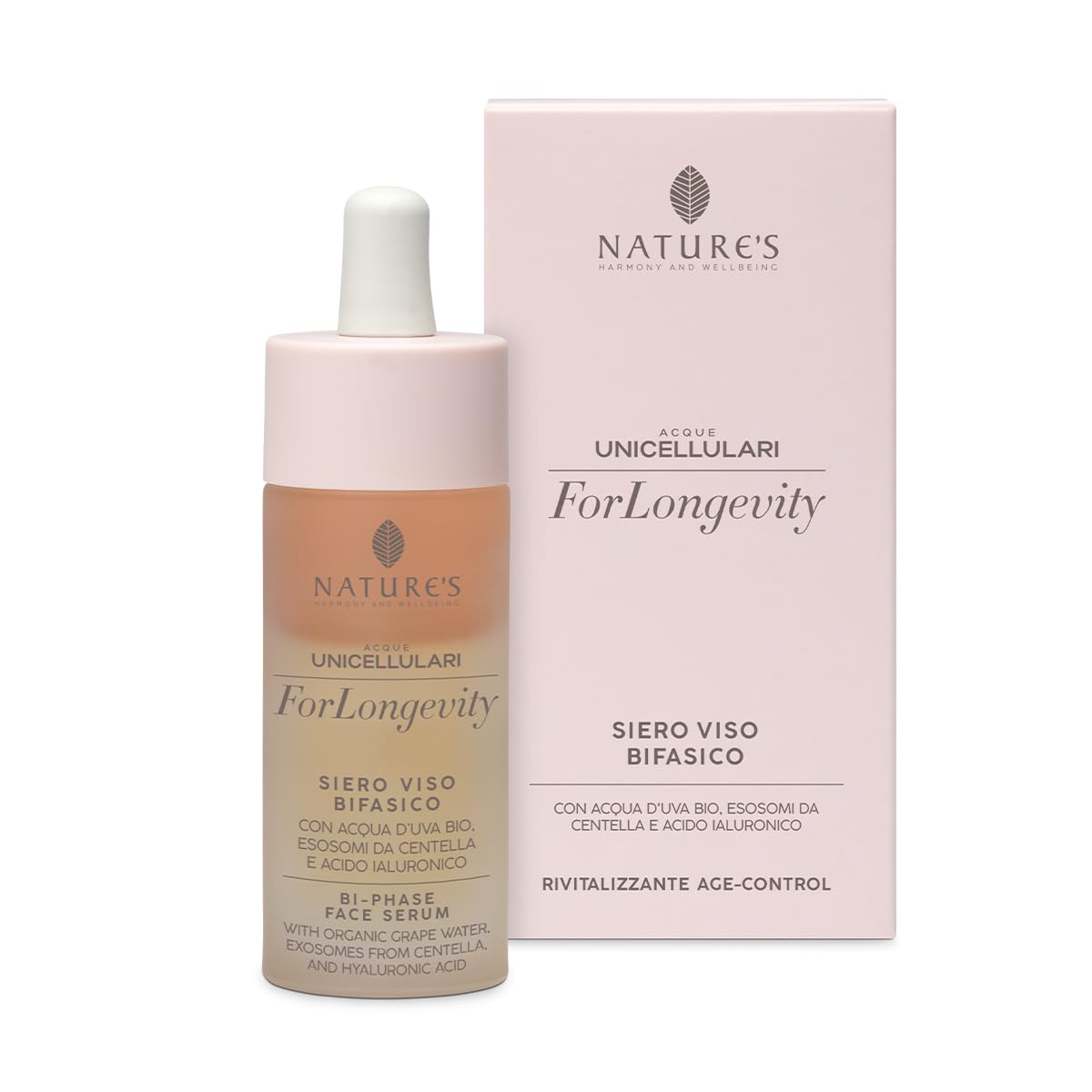 NATURE'S - ForLongevity Siero Viso Bifasico con Acidi della Frutta, Acqua d'Uva Bio, Esosomi di Centella Asiatica e Acido Ialuronico per Elasticità e Luminosità 30ml