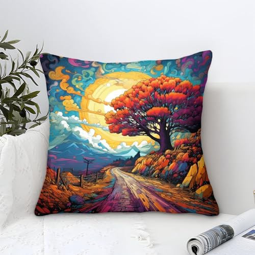 Fundas de almohada Camino de Santiago con impresión digital de lino resistente al agua con cremallera invisible para patio, jardín, sofá, sofá, tamaño: 45 x 45 cm