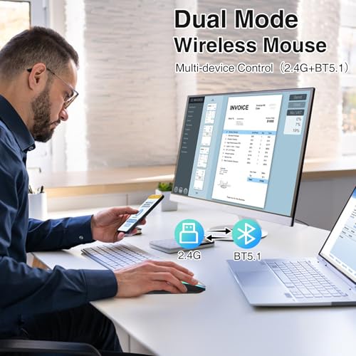 Image of cimetech Rechargeable Wireless Mouse, 2.4G & BT Slim Mouse for MacBook with USB Receiver, Silent Click, 1600 DPI for Office Travel Mac Air Pro /PC /Laptop /Computer-Grey