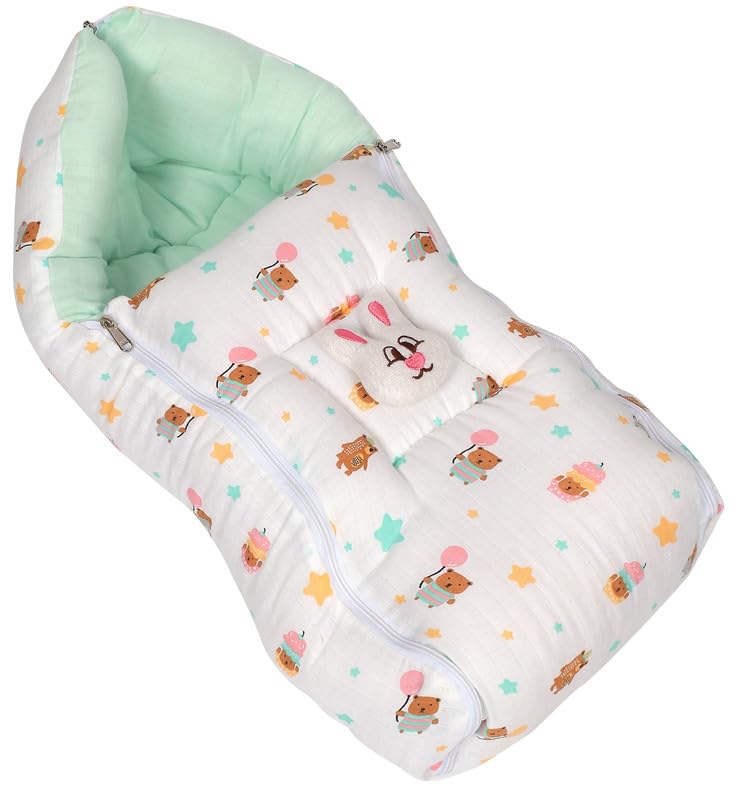 Image of VoiDrop 100% Muslin Baby Sleeping Bag 3 in1 Comfortable for Baby Carry Bag 0-6 Month Sleeping Bag (Sea Green)
