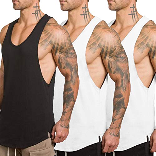 Camiseta de culturismo para hombre ropa de entrenamiento sin mangas negra y blanca S