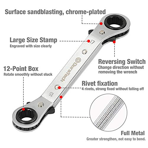 DURATECH 5 stuks ratelsleutels met dubbele ring - 6 mm - 21 mm - met draagtas - Afbeelding 5