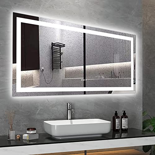 FEMICON LED Bathroom Mirror for Bright, Fog-Free Reflections, Dimmable & Color-Changing, 60x32 Inch Rectangular Glass Design