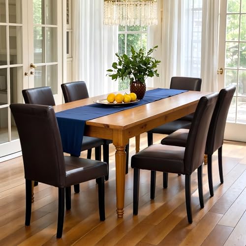 Image of CHUN YI Dining Chairs Set of 6, Faux Leather Dining Room Chairs, Upholstered Modern Kitchen Parsons Chairs for Dining Room with Sturdy Wood Legs, Brown (Only Chairs)
