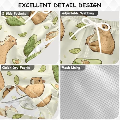 Pigsaly Boys Swim Trunks Capybara Avocados Boys Board Shorts Swimsuit Swimwear Summer Bathing Suit XS Multicolor3