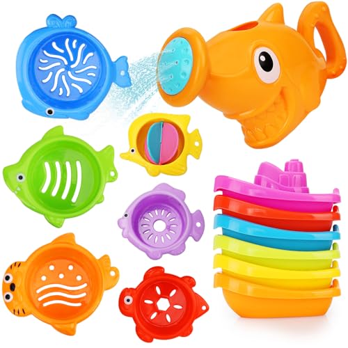 Baby Bath Toys for Kids Ages 1-3,13 Pcs Bathtub Toys for Babies 6-12-18 Months, Mold Free Bath Toys Toddlers 2-4 Years Old,Stacking Cups & Watering...