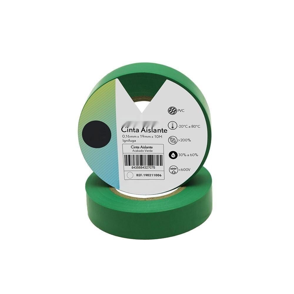 Taśma izolacyjna PVC zielona 19 mm x 10 m, idealna dla elektryków. Elastyczna i wytrzymała, idealna do zabezpieczania połączeń elektrycznych i izolowania obwodów z całkowitą pewnością i