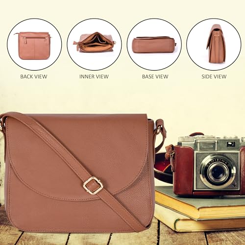 Image of Genuine Leather Shoulder Crossbody Purse For Women with Adjustable Strap, Mobile Pocket & Outside & Inside Zipper