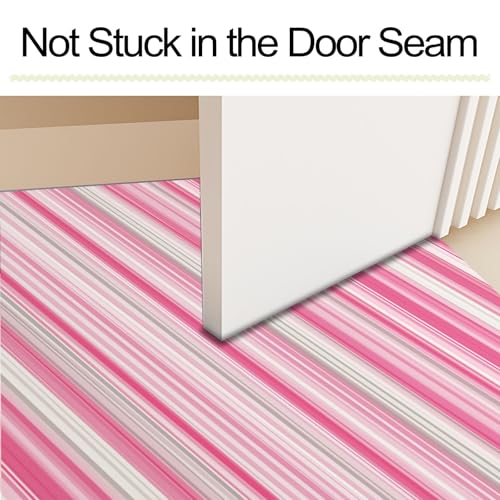 Tapis de porte 90x150cm à rayures dégradées rose et blanc - 6