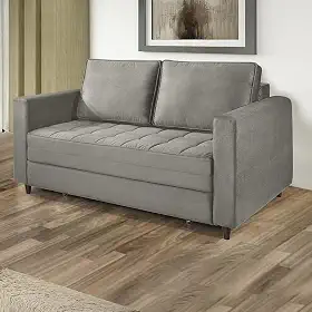 Sofá Cama Belize 2 Lugares Com Pés de Madeira e Rodízios Cinza
