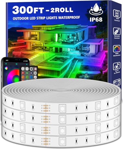 Image of AILBTON 300ft Outdoor LED Strip Lights Waterproof,Balcony Exterior Led Rope Lights for DeckMusic Sync RGB IP68 Outside Led Light Strips Waterproof with App and Remote