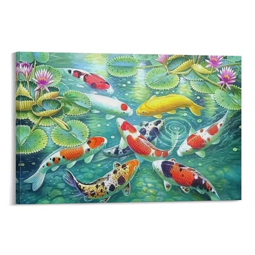 Klodiwoqdjcs Lucky Koi Fish Home Decoration Living Room Kitchen Decoration Canvas Painting Poster 12x18inch(30x45cm)