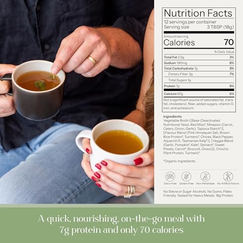 Image of Kroma Vegan Vegetable Broth Powder with Plant Protein 7.8 Oz, 1 Jar, 10 Servings - Red Miso, Vegetables, Turmeric & Chocho Plant Protein Vegetable bouillon powder-Non-GMO Veg Stock-Makes Nourishing Soups and Stews