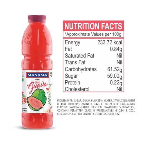 Image of Manama Guava Crush Pink Guava Fruit Crush Use as Toppings For Cakes, Ice Creams and Make Thick Shakes, 750ML