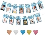 VUDECO First Birthday Photo Banner Newborn 12 Month Happy 1st Birthday Photo Banner One Year Old Baby Wild Picture Banner 1st Birthday Decoration Girl Boy Milestone Party Photo Garland Album Blue