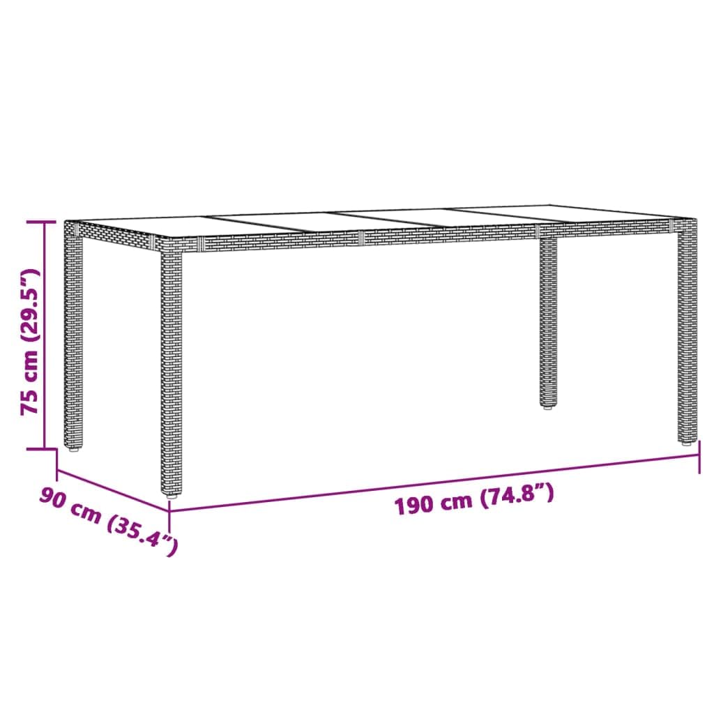 9-częściowy zestaw mebli ogrodowych z polirattanu, czarny, z 8 poduszkami, 6 leżakami, 2 podnóżkami, stół ogrodowy 190 x 90 x 75 cm, sofa do użytku na zewnątrz do ogrodu, wypoczynku i na