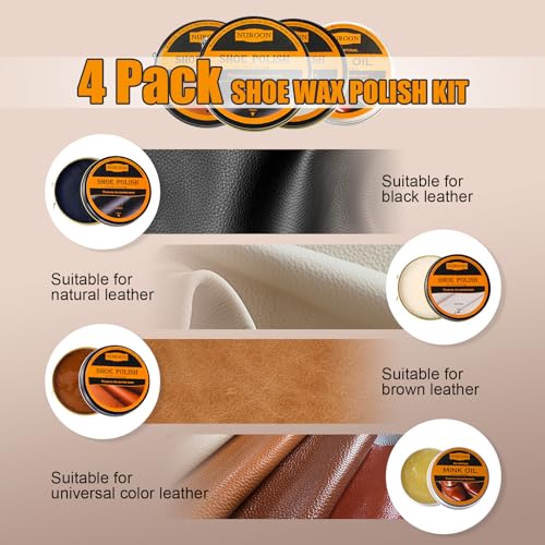 13Pcs Polish Kit for Men & Women - 3 Horsehair Brushes, Black Brown Neutral Mink Oil for Shoes, Boots Shine Care Kit3