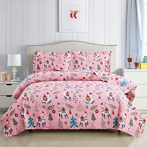 Chesity Christmas Bedding Quilt Set Queen Size 3-Piece Kids Bedspread Xmas Bedding Set With Alpaca Pattern Lightweight Coverlet Cover For All Season thumb #7