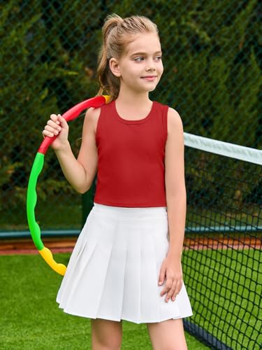 Image of Haloumoning Girls Tank Tops Kids Athletic Ribbed Knit Sleeveless Crop Tops Basic Camisole 5-14 Years