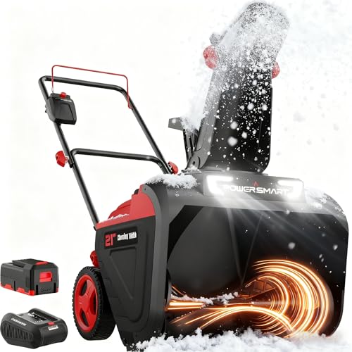 PowerSmart 40V Cordless Snow Blower, 21'' Cleaning Width/6'' Cleaning Depth Snow Blower with LED Light & 30 FT Throwing Distance, Battery and Charger Included,Perfect for Driveway,Garden, Deck,Garage