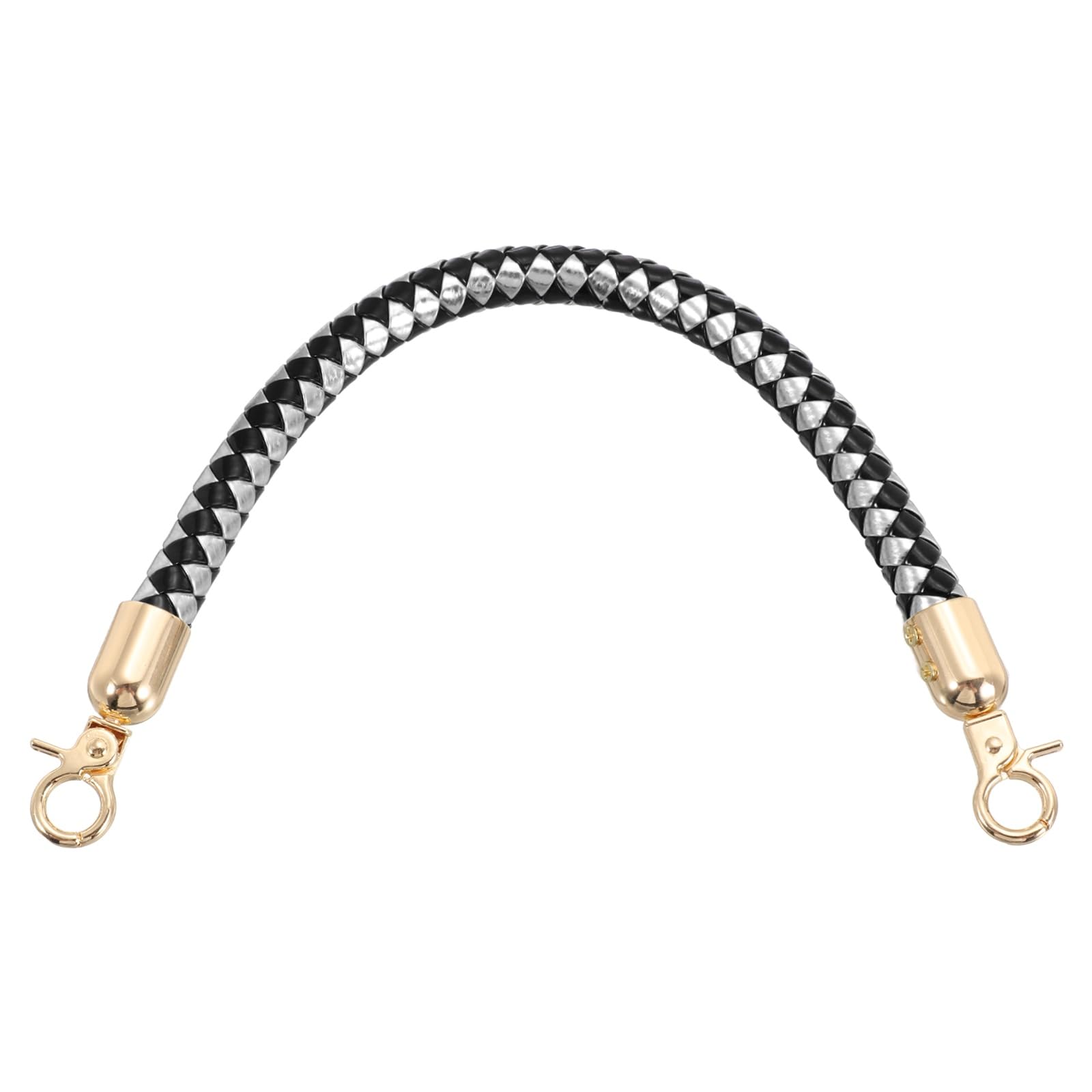 sourcing map Braided Purse Straps, 11.8 Inch PU Leather Handbag Handles Braided Leather Short Handbag Strap Replacement with Spring Buckle for DIY Handbags Purse Making, Black Silver