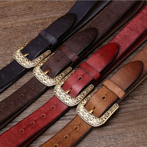 5.5MM Thickened Men's Top Layer Cowhide Retro Belt Personalized Copper Buckle Outdoor Tactical Trend Casual Belt Gifts for Men(Brown 1,125)4