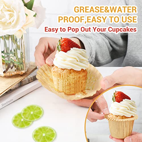 Suice Paper Baking Cups 200Pcs, Top Hat Muffin Cups Parchment Cupcake Liners For Baking Natural Color Cupcake Wrappers Mini Cupcake Molds For Party Serving, Bakery & Home Baking, Mini Cake Packing,Diy #TOP4