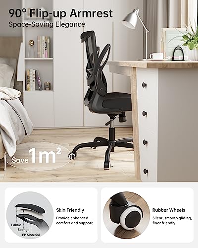 Image of MUXX.STIL Office Chair, Ergonomic Desk Chair with Adjustable Lumbar Support and Flip up Armrest, Breathable Mesh Computer Chair for Home Office, Black