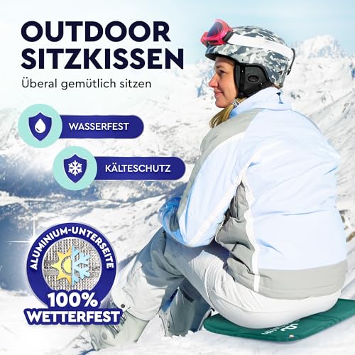 Seatwith Faltbares Iso-Sitzkissen (40x40cm) mit Wärme isolierender ALU Unterseite + Tragetasche & Karabinerhaken für ideale Befestigung am Rucksack maximaler Schutz vor Kälte Nässe Schmutz