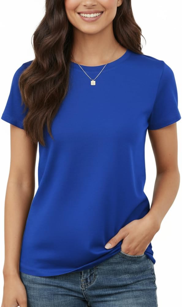 Women’s 100% Cotton T-Shirt, Crew Neck Soft Premium Regular Fit Tee, Plain Short Sleeve Comfort Fit Tees for Women - Image 2