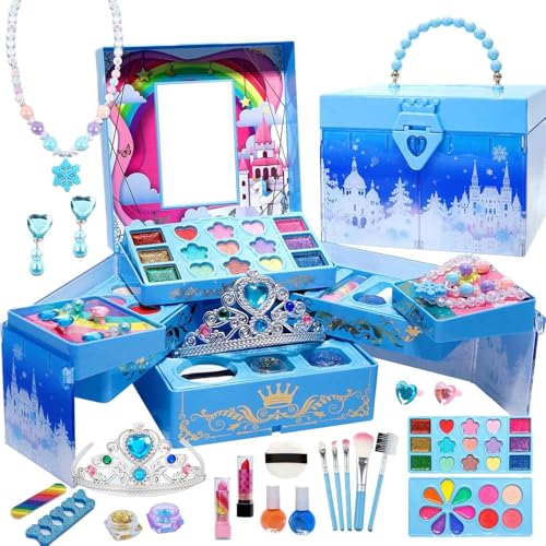 Kit De Maquillaje para Niños - Juego De Maquillaje para Niñas, Kit De Juego Cosmético Snow Princess | Juego De Maquillaje Lavable para Niños Pequeños, Kit De Maquillaje para Niños Pequeños, Regalo De